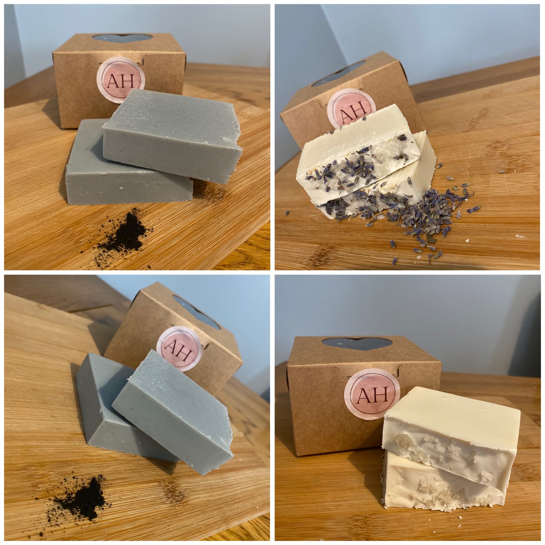 Handcrafted aura-cleansing soaps with botanical inclusions, boxed